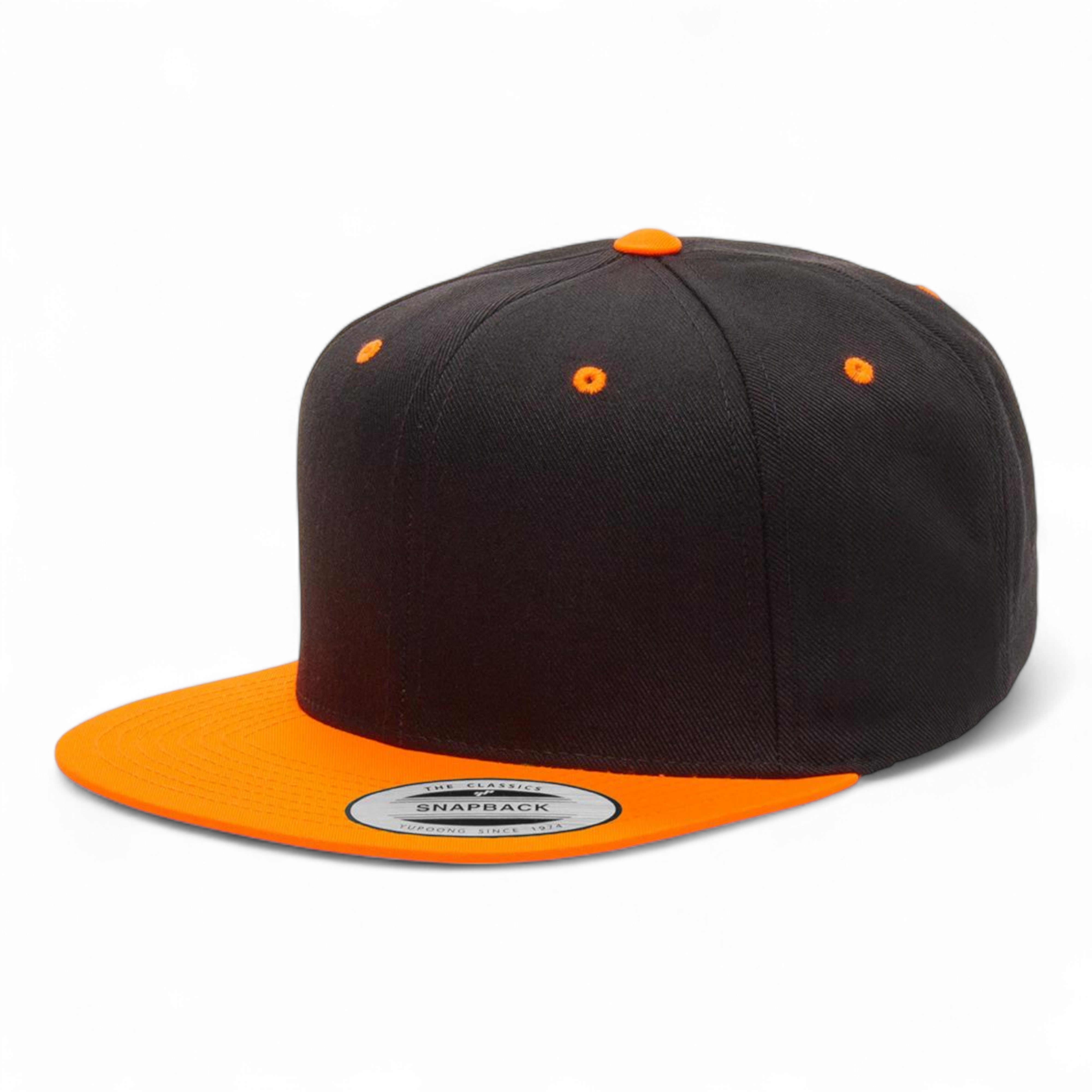 YP Classics/Yupoong 6089M Premium Flat Bill Snapback Cap - Black/ Neon Orange