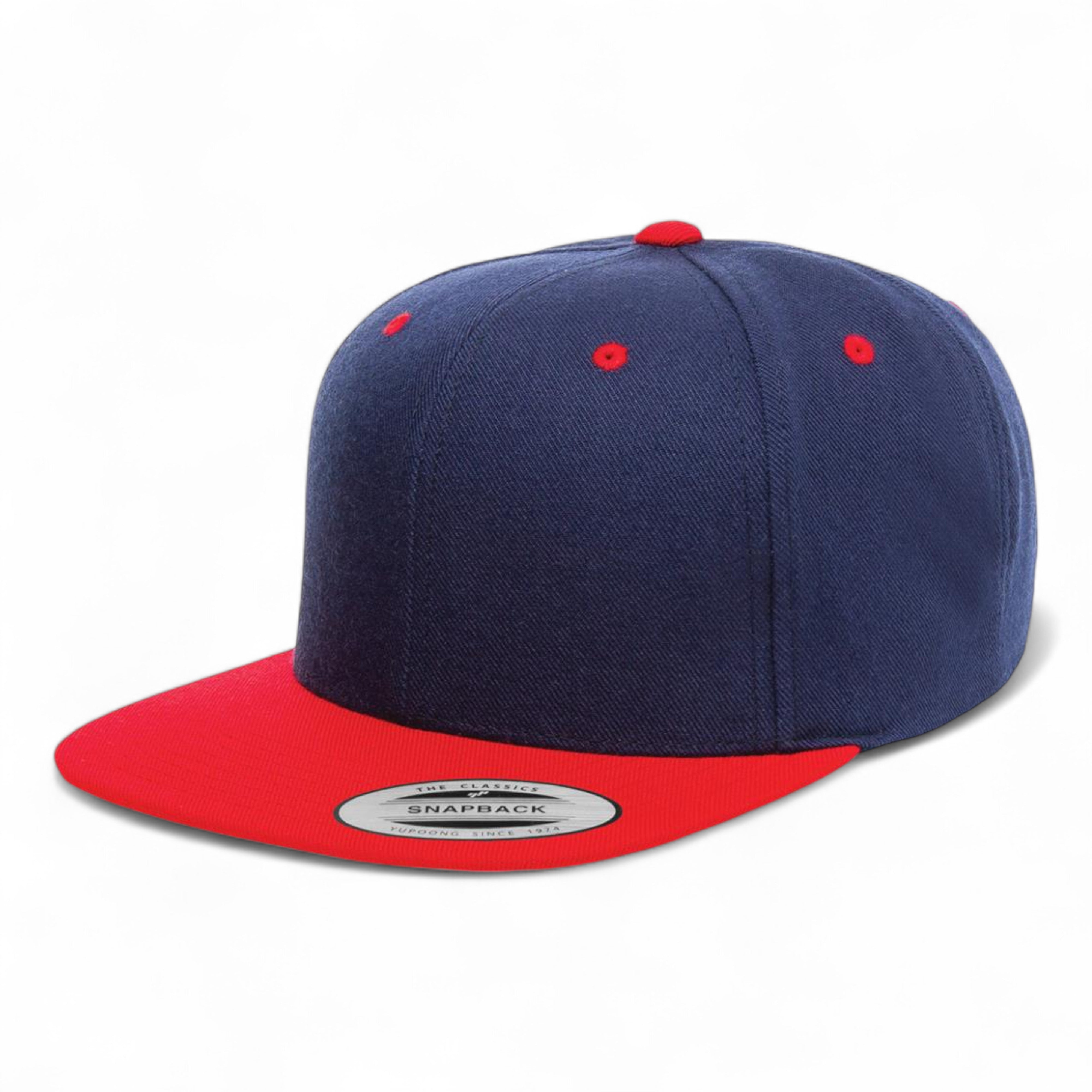 YP Classics/Yupoong 6089M Premium Flat Bill Snapback Cap - Navy/ Red