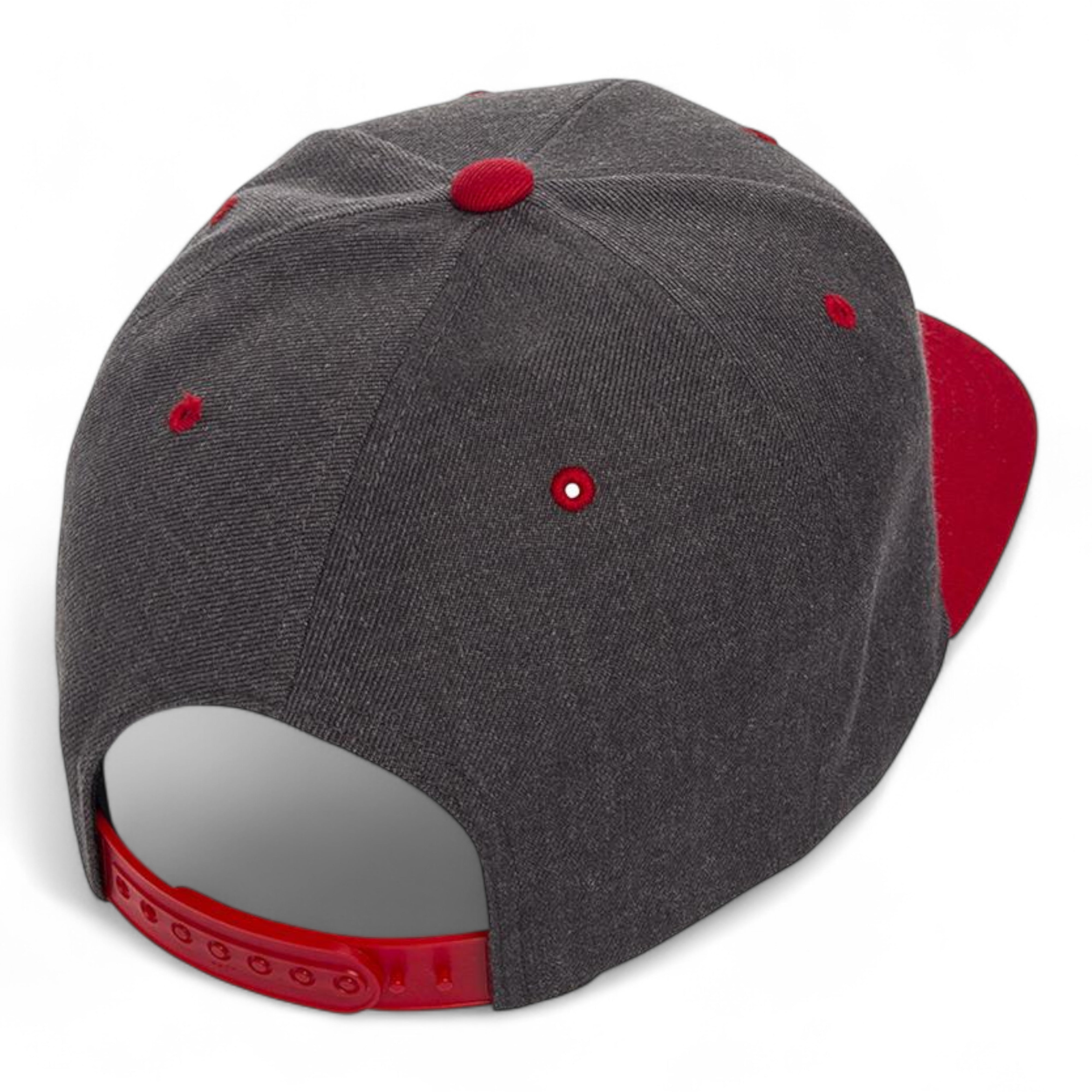 YP Classics/Yupoong 6089M Premium Flat Bill Snapback Cap - Dark Heather/ Red