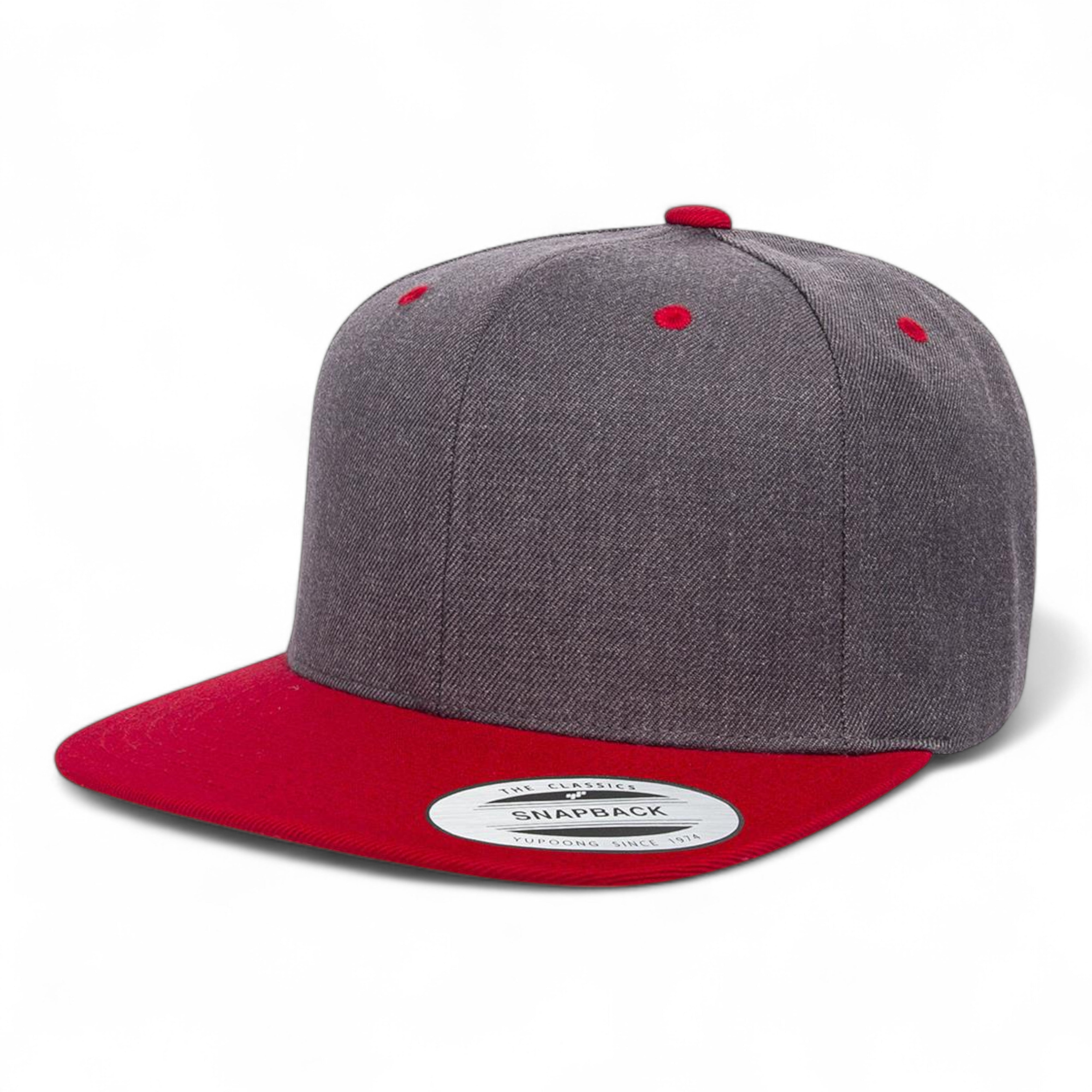 YP Classics/Yupoong 6089M Premium Flat Bill Snapback Cap - Dark Heather/ Red