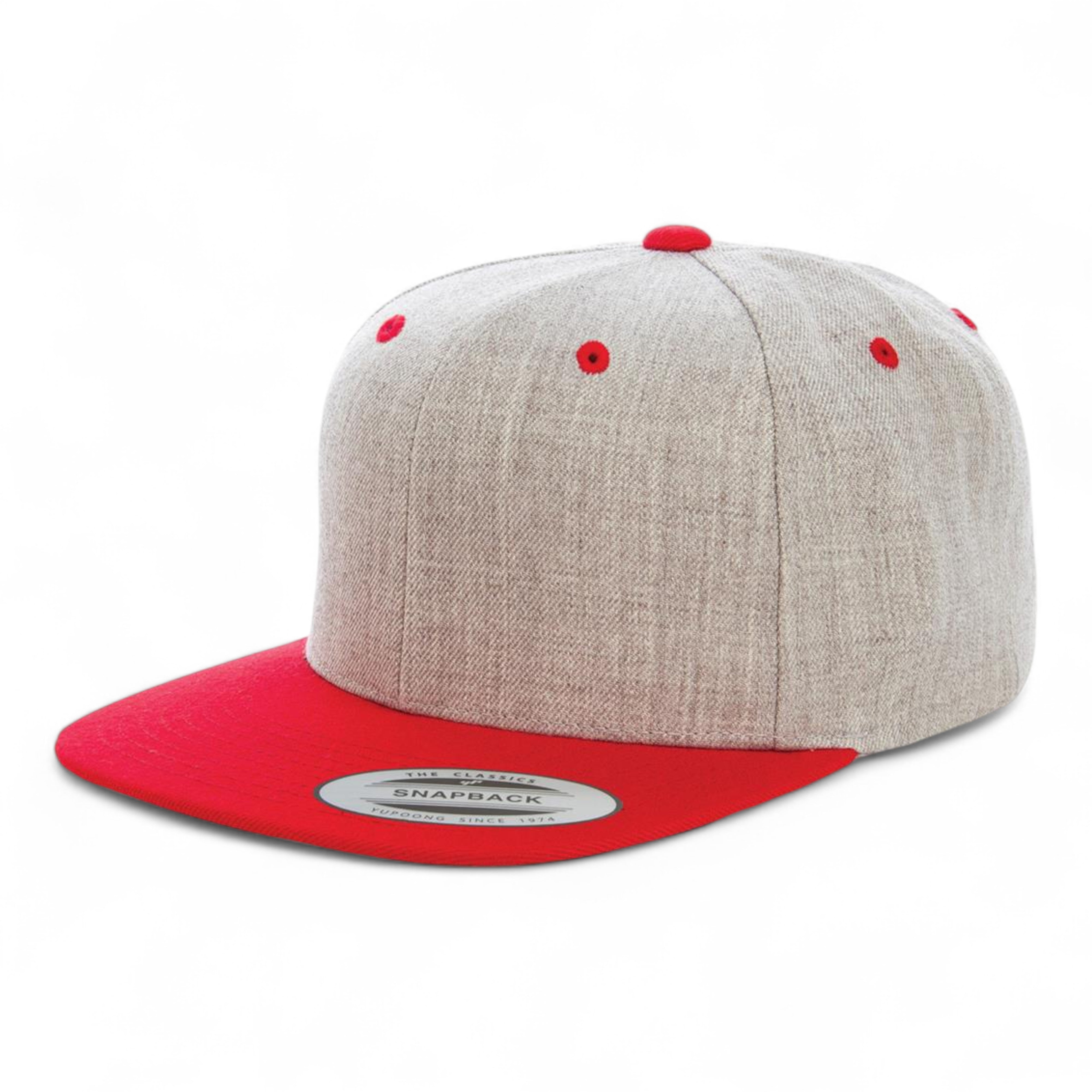 YP Classics/Yupoong 6089M Premium Flat Bill Snapback Cap - Heather Grey/ Red