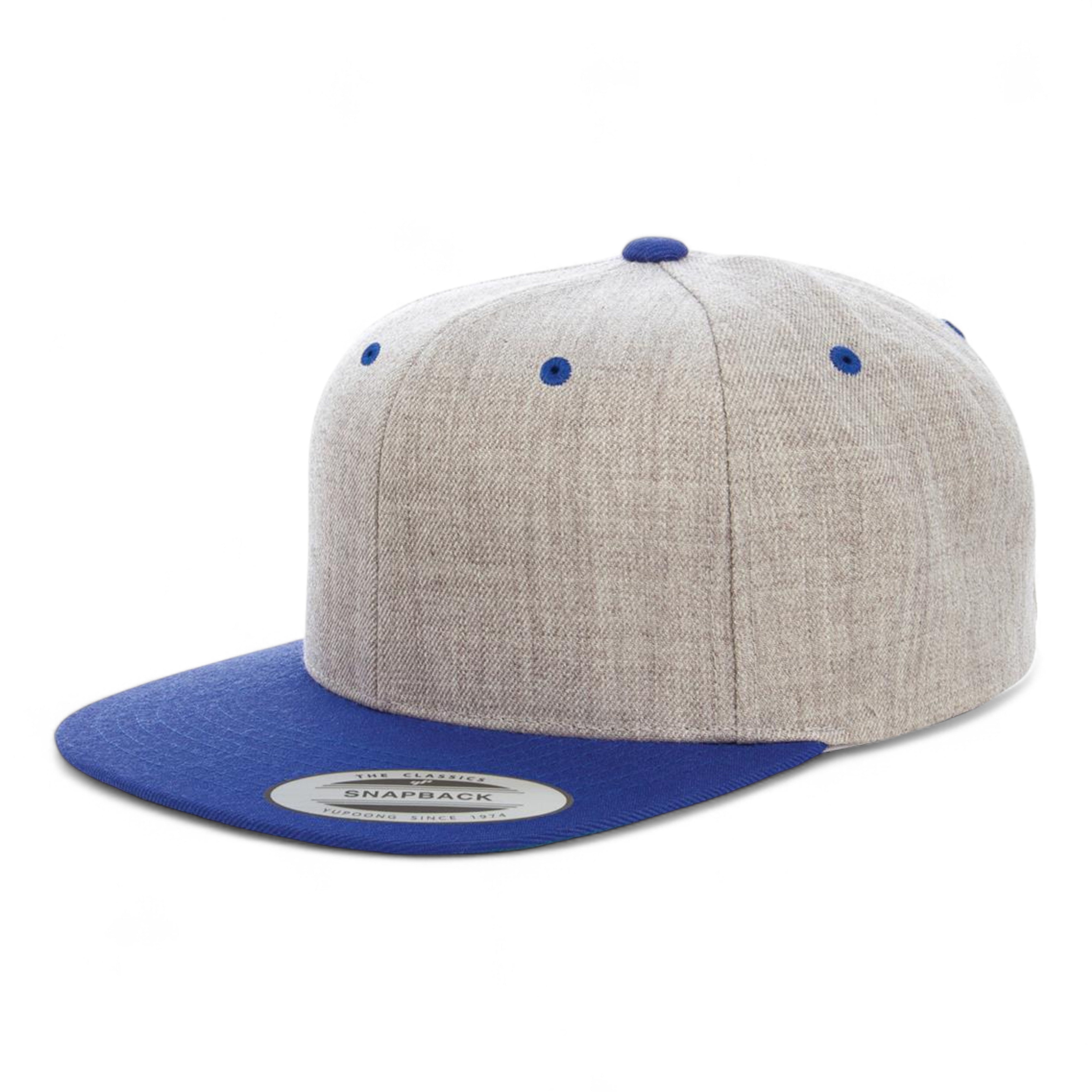 YP Classics/Yupoong 6089M Premium Flat Bill Snapback Cap - Heather Grey/ Royal
