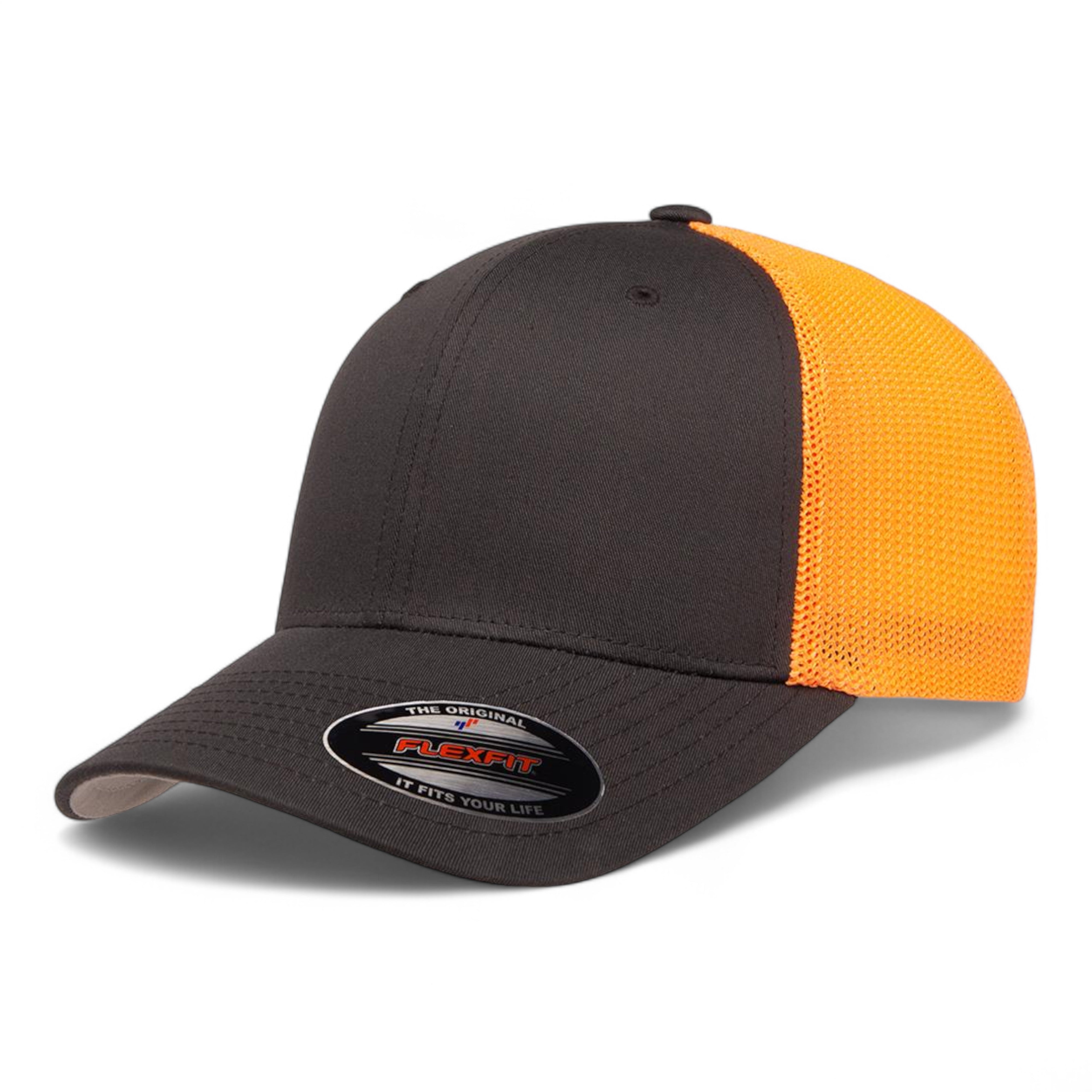 Flexfit 6511 Trucker Cap - Charcoal/ Neon Orange