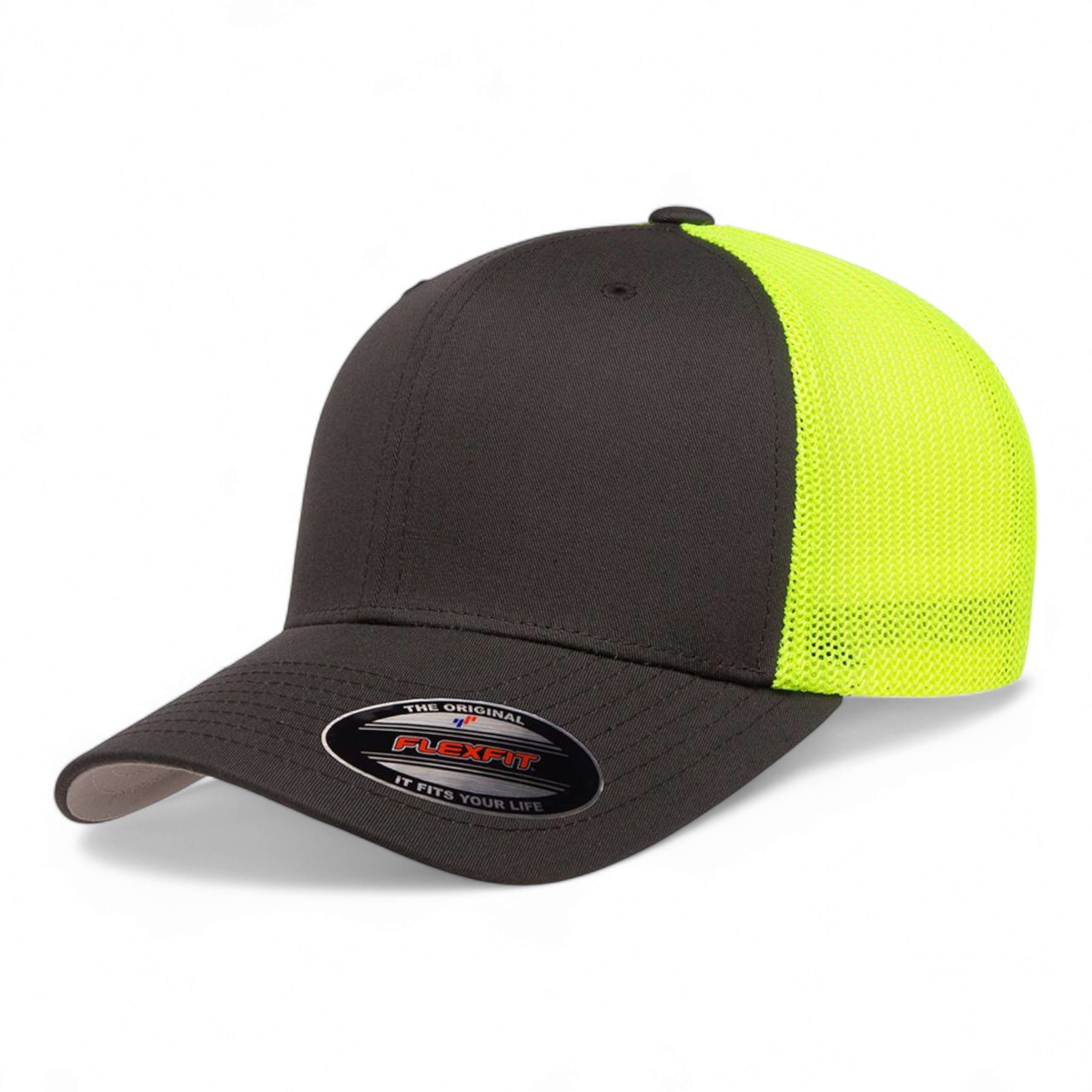 Flexfit 6511 Trucker Cap - Charcoal/ Neon Yellow