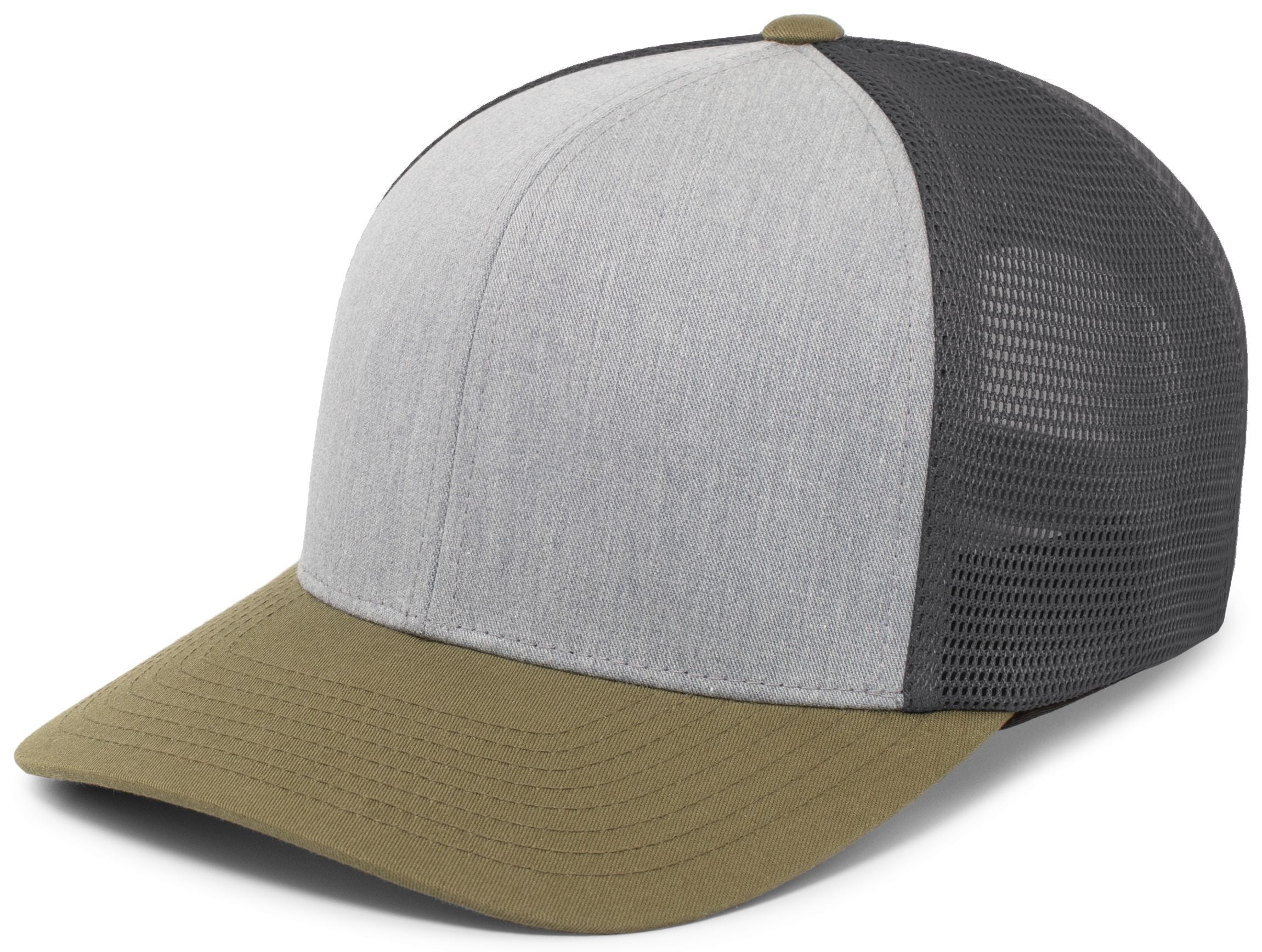 Trucker PacFlex Snapback Cap - OS - HEATHER GREY/LT CHARCOAL/MOSS GREEN