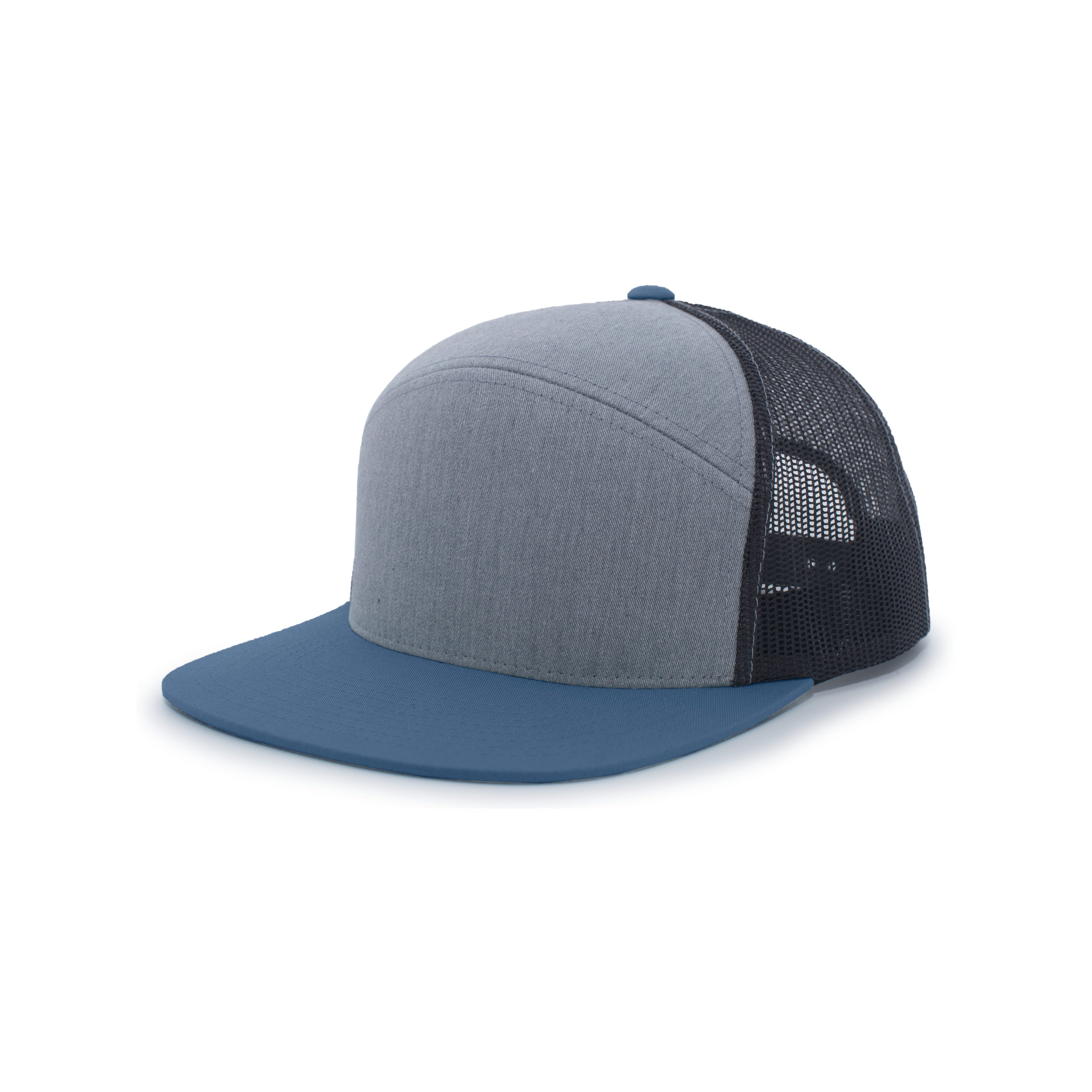 6-Panel Arch Trucker Snapback Cap - OS - HEATHER GREY/SLATE BLUE