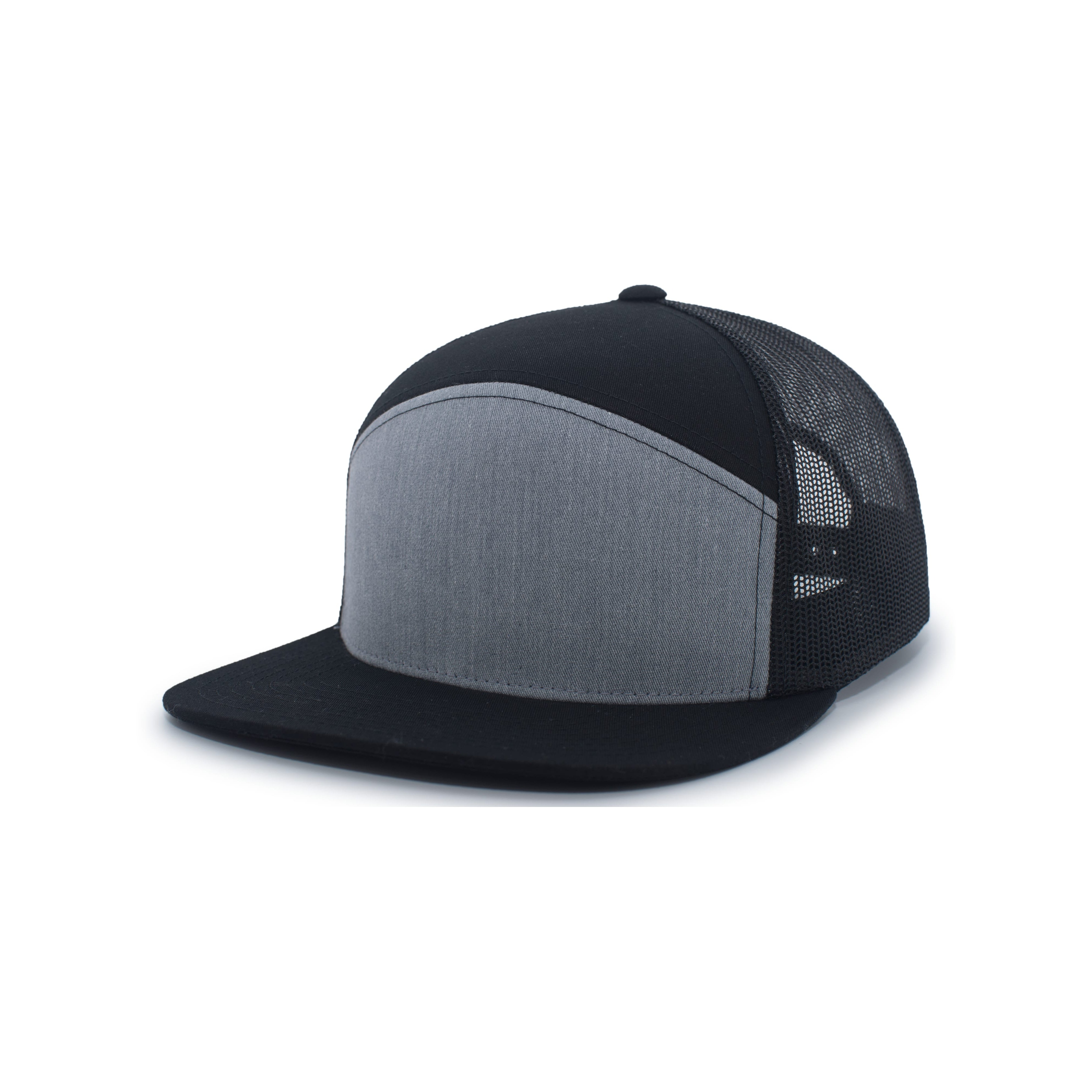 6-Panel Arch Trucker Snapback Cap - OS - BLACK/HEATHER GRAY
